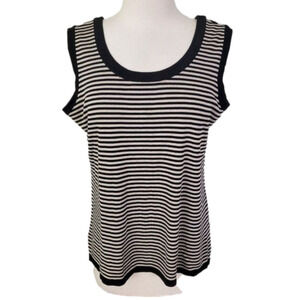 𝅺misook black beige striped Tank Top L